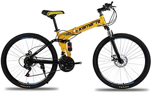 Folding Mountain Bike : Folding 24 / 26 Inch Mountain Bike Shock-absorbing Front Fork Double Disc Brake Road Racing Bicycle Outdoor Cycling for Adult Women Men Student (Color : Yellow, Size : 26" 27 speed)