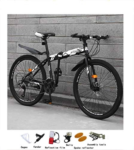 Folding Mountain Bike : Folding bicycle 21-speed mountain bike adult men and women go to school wagon foot-operated spring fork soft tail frame 24 / 26 inch