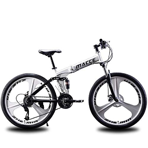 Folding Mountain Bike : Folding Bicycle, Lightweight And Compact City Bicycle 26 Inch 21 Speed Adjustable Disc Brake System, White