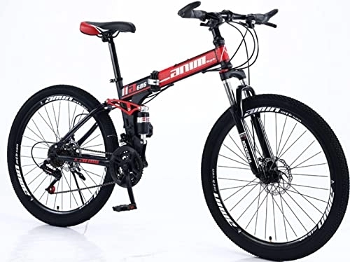 Folding Mountain Bike : Folding Bike 21 Speed 26 Inches Dual Disc Brakes Spoke Wheel Mountain Bike for Adult Mobile Portable Foldable Frame Bicycle, Men and Women's Outdoor Red, 26 inches