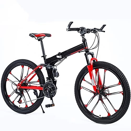 Folding Mountain Bike : Folding Bike 24 / 27 Speed Mountain Bike 24 Inches 10-Spoke Wheels MTB Dual Suspension Bicycle Adult Student Outdoors Sport Cycling, Red, 27 speed