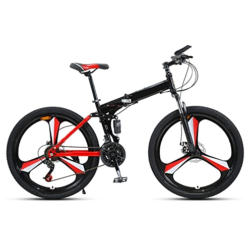 Folding Mountain Bike : Folding Bike 24 / 27 Speed Mountain Bike 24 Inches 3-Spoke Wheels MTB Dual Suspension Bicycle Adult Student Outdoors Sport Cycling, Red, 24 speed