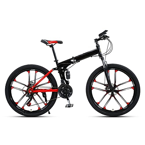 Folding Mountain Bike : Folding Bike 24 / 27 Speed Mountain Bike 26 Inches 10-Spoke Wheels MTB Dual Suspension Bicycle Adult Student Outdoors Sport Cycling, Red, 27 speed