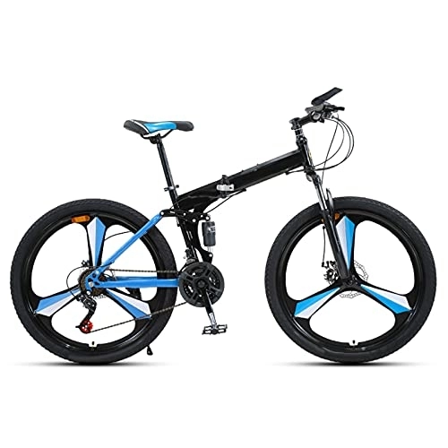 Folding Mountain Bike : Folding Bike 24 / 27 Speed Mountain Bike 26 Inches 3-Spoke Wheels MTB Dual Suspension Bicycle Adult Student Outdoors Sport Cycling, Blue, 27 speed