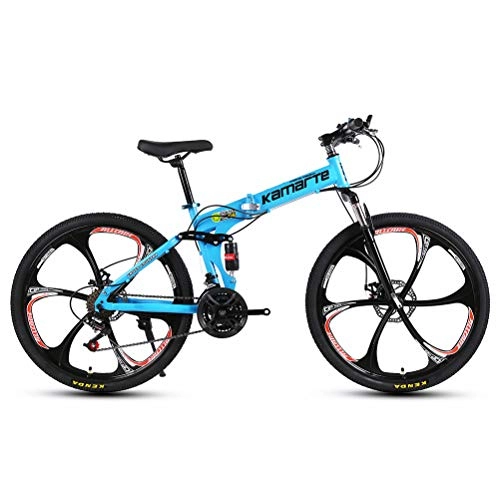 Folding Mountain Bike : Folding Bike 27 Speed Mountain Bike 26 Inches Wheels Dual Suspension Folding Bike, Blue