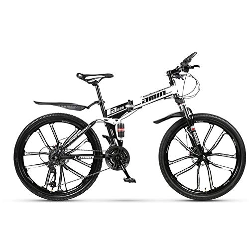 Folding Mountain Bike : Folding Bikes, 21-stage / 24-stage / 27-stage / 30-stage shifting syste, 10 Cutter Wheel, White, 24-stage shift