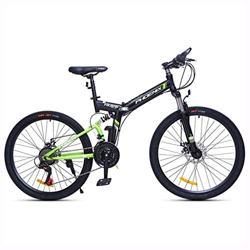 Folding Mountain Bike : Folding Bikes Folding mountain bike adult variable speed bicycle 24 inch men and women cross country bicycle shock absorber Bikes (Color : Green, Size : 24inches)