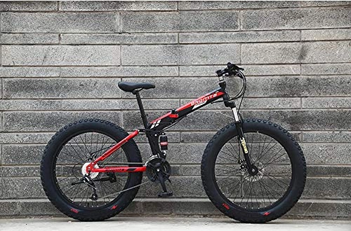 Folding Mountain Bike : Folding Bikes for Adults Foldable Bicycle Exercise Mountain Kids' Bmx Cycling Soft Tail Big Tire ATV 24 / 26 Inches Suitable for Height 165-190CM (26 inches * 27 speed, black-red)
