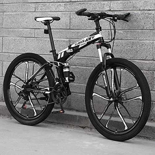 Folding Mountain Bike : Folding Bikes, High-Carbon Steel Frame For Adult Variable-Speted Mountain Bike Road Bikes, Mens / Womens Light Bikes And Youth Road Racing, 26-Inch Wheels-One Wheel Ten Knife Black_24-Speed