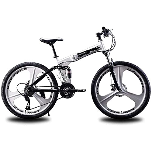 Folding Mountain Bike : Folding Bikes, Mountain Bikes, 26-inch Mountain Bikes, Cross-country Bikes, Double Shock Absorption, Lightweight Young Students, Adults (Color : White, Size : 24 inches)
