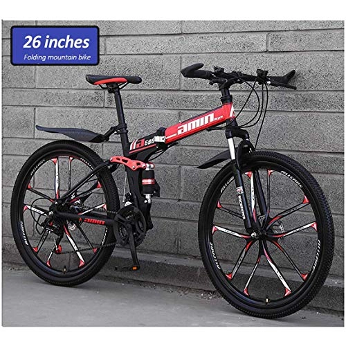 Folding Mountain Bike : Folding Mountain Bicycle 24 / 26in Outdoor Bike 21 / 24 / 27 / 30 Speed Anti-Slip Bicycles for Adult Female Commuter Full Suspension MTB Bikes and Sports Male Sold by LLLOE