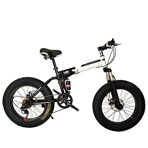 Folding Mountain Bike : Folding Mountain Bike, 20 / 26 Inch, 27 Speed, Shimano Gears with 4.0" Fat Tyres, Snow Bicycles, Black, 20