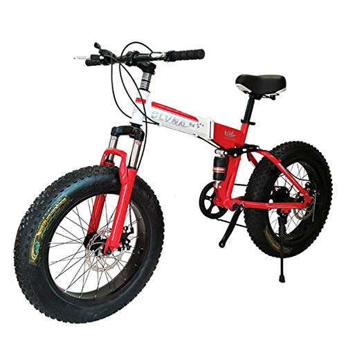 Folding Mountain Bike : Folding Mountain Bike, 20 / 26 Inch, 27 Speed, Shimano Gears with 4.0" Fat Tyres, Snow Bicycles, Red, 26