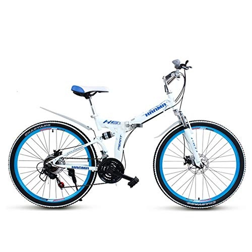 Folding Mountain Bike : Folding Mountain Bike, 24" High Carbon Steel Double Suspension Frame 21 Speed Double Shock Absorption Double Disc Brakes Student Men And Women Bicycle Ten Seconds Folding, White