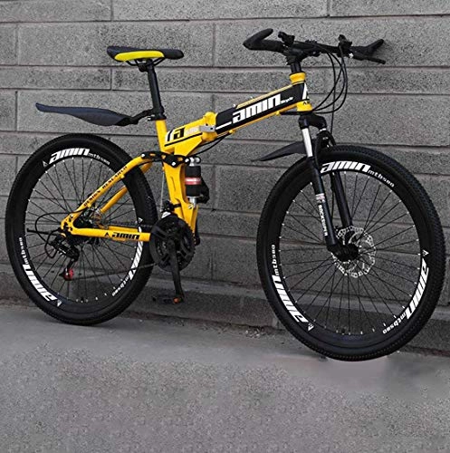 Folding Mountain Bike : Folding Mountain Bike, 24 Inches Anti-Slip Wheels, Dual Disc Brake Bicycle, Thickened High Carbon Steel Frame, Unisex, Commuter City Caravan Bike, C1, 21 speed