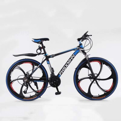 Folding Mountain Bike : Folding Mountain Bike, 24" Unisex Variable Speed Shock Absorber Bicycle 21 Speed Double Disc Brake High Carbon Steel Material Bicycle with Non Slip Feet, Blackblue
