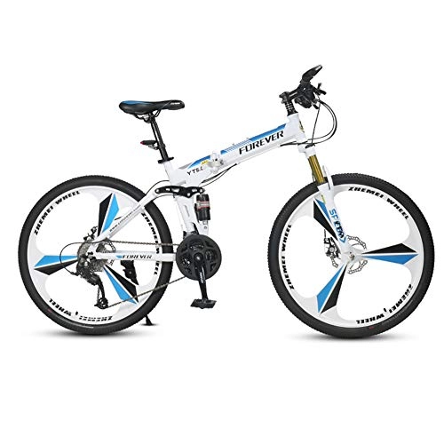 Folding Mountain Bike : Folding Mountain Bike, 26" 21 Speed Front And Rear Double Suspension Bicycle High Carbon Steel Frame Kickstand with Double Disc Hydraulic Brake, A