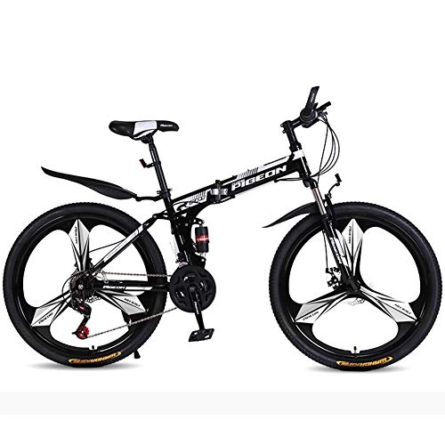 Folding Mountain Bike : Folding Mountain Bike, 26" Double Suspension High Carbon Steel Frame Bicycle 24 Speed Unisex Front And Rear Mechanical Disc Brakes for Mountain Biking, Black
