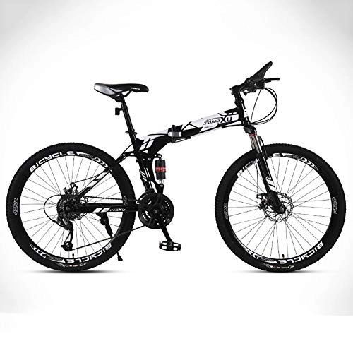 Folding Mountain Bike : Folding Mountain Bike, 26" Fully Suspended High Carbon Steel Frame Bicycle 27 Speed Shock Absorber Disc Soft End Unisex Off Road Racing Quick Folding And Convenient Travel, B