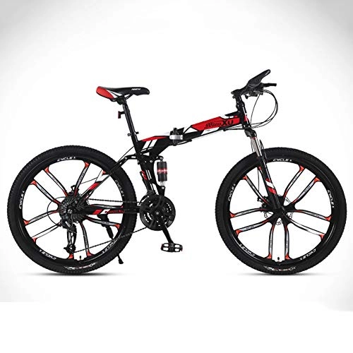 Folding Mountain Bike : Folding Mountain Bike, 26" High Carbon Steel Frame Full Suspension Off Road Speed Racing 27 Speed Double Shock Absorbers for Men And Women Students, C