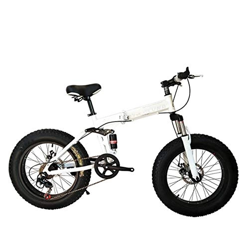 Folding Mountain Bike : Folding Mountain Bike, 26 Inch, 21 / 24 / 27 Speed, Shimano Gears with 4.0" Fat Tyres, Snow Bicycles, White, 7speed