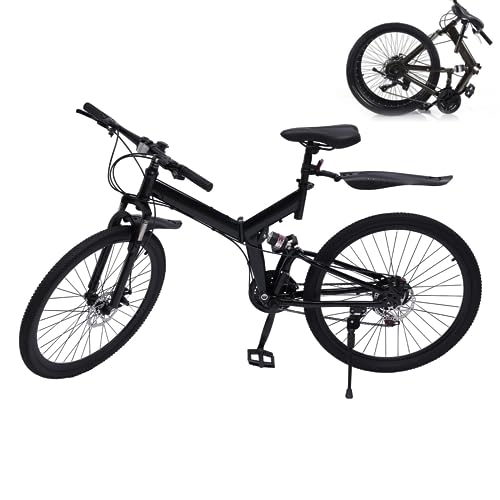 Folding Mountain Bike : Folding Mountain Bike - 26 Inch 21 Speed Full Suspension Adult Folding Mountain Bike Double-Disc Brake MTB Bike 150KG Max Load Height Adjustable 21 Speed Mens and Womens Foldable Mountain Bicycle