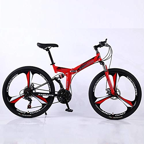 Folding Mountain Bike : Folding Mountain Bike 26-inch Bike Double Disc Brake High Shock Absorption Full Suspension Men's and Women's Hard Tail Outdoor Travel Mountain Bike-Red and black 3 knife wheels_26 inch 21 speed
