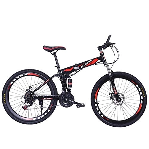 Folding Mountain Bike : Folding Mountain Bike, 26 Inch Folding bike with Sturdy Steel 6 Spokes Integrated Wheel, Premium Full Suspension 24 Speed Gear, 6, 26