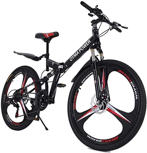 Folding Mountain Bike : Folding Mountain Bike 26 Inch Mountain Bike with 21 Speed Bicycle Disc Brakes Full Suspension MTB Bikes with Foldable Frame
