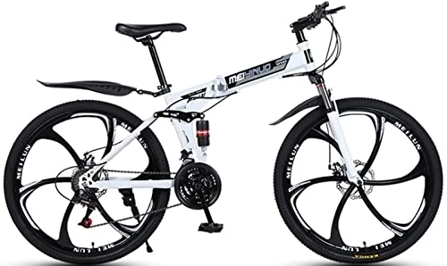 Folding Mountain Bike : Folding Mountain Bike 26 Inches, 21-Speed High Carbon Steel Frame, Dual Disc Brakes Folding Bikes for Adults, Anti-Slip Shock-Absorbing Mountain Bike, for Men Women White, 26 inches