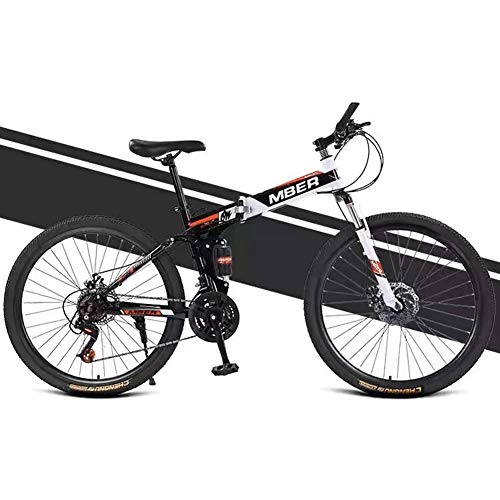 Folding Mountain Bike : Folding Mountain Bike, 26" Line Pull Disc Brake High Carbon Steel Frame Cross Country Bicycle 21 Speed Unisex Double Shock Absorber Bicycle, Black