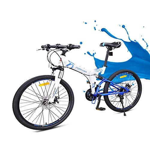 Folding Mountain Bike : Folding Mountain Bike, 26"Unisex Double Disc Brakes Off Road Bicycle 24 Speed Fully Suspended High Carbon Steel Frame Bicycle Quick Folding And Convenient Travel, Blue
