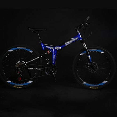 Folding Mountain Bike : Folding Mountain Bike, 26" Unisex High-carbon Steel Bicycles, Double Shock Absorption Variable-speed Off-road Mountain Bike, Double Shock-absorbing One wheel Student MTB Racing, Easy Folding Flat Groun