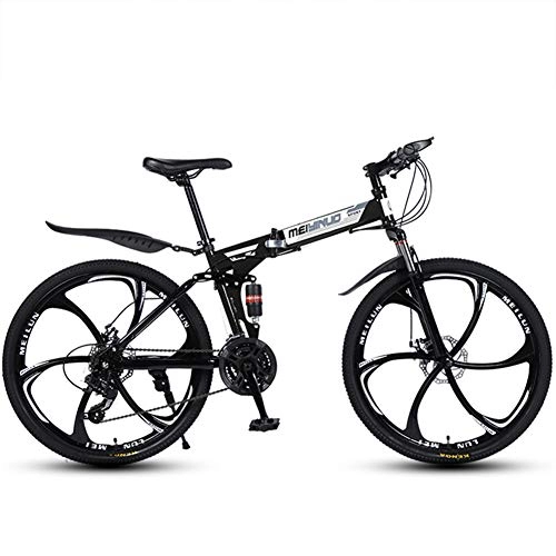 Folding Mountain Bike : Folding Mountain Bike 26in 27 Speed Bicycle, High Carbon Steel Fram Full Suspension MTB Bikes, Black