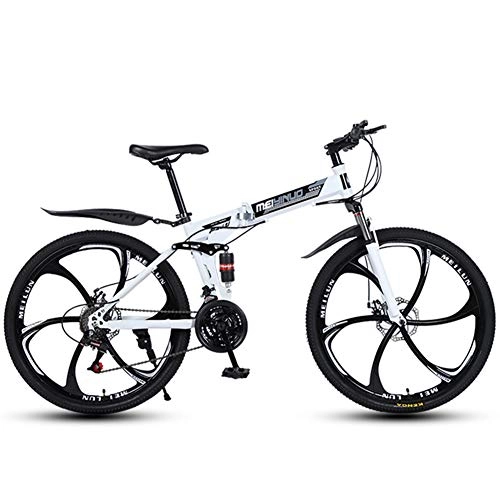 Folding Mountain Bike : Folding Mountain Bike 26in 27 Speed Bicycle, High Carbon Steel Fram Full Suspension MTB Bikes, White