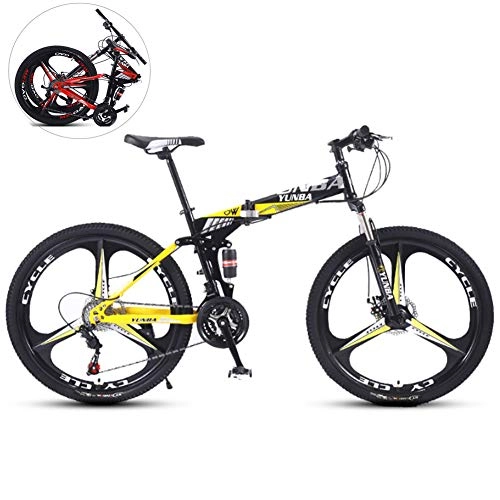 Folding Mountain Bike : Folding Mountain Bike 26in Speed, Men Road Bike Disc Brakes Carbon, Outroad MTB Bike Front Suspension Women Boys Adult Yellow-24in 27 Speed
