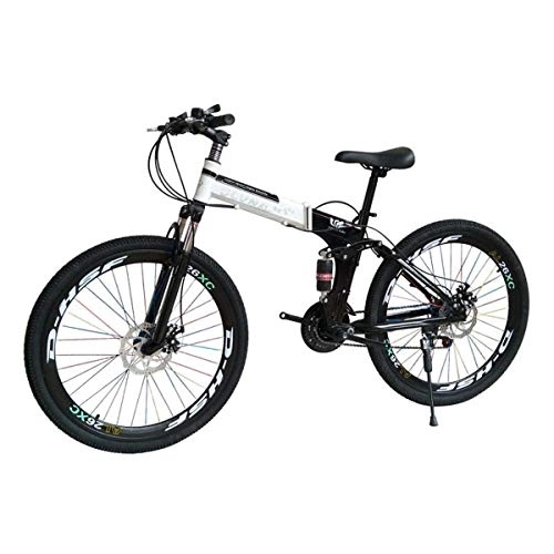 Folding Mountain Bike : Folding Mountain Bike 27 Speed Steel Frame 26 Inches 3-Spoke Wheels Dual Suspension Folding Bike Blackwhite, 14, 27speed