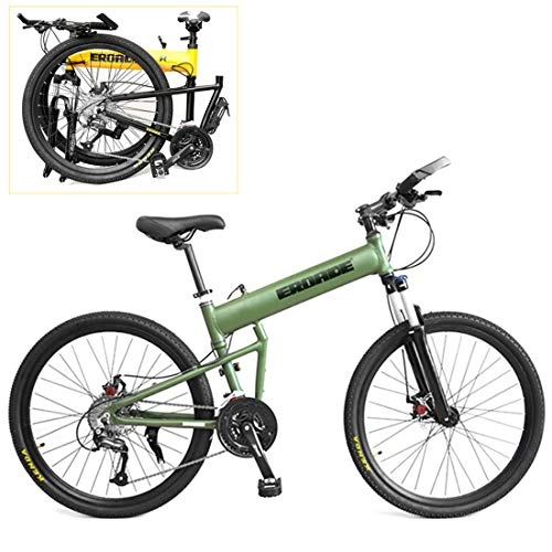 Folding Mountain Bike : Folding Mountain Bike, 29-Inch Non-Slip Wheels Off-Road Bicycle, Aluminum Alloy Frame, Hydraulic Disc Brake, Lockable Front Fork, Green, 27 speed