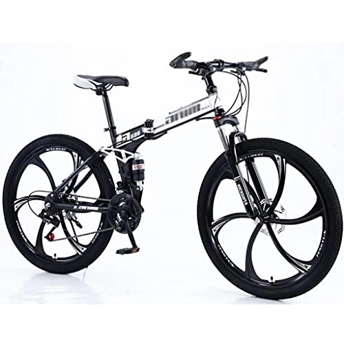 Folding Mountain Bike : Folding Mountain Bike 6-Spoke 21 / 24 / 27-Speed 26-inch Wheel Double Disc Brake Full Suspension Anti-Slip For Men And Women, MTB Bike(Size:24speed, Color:white)