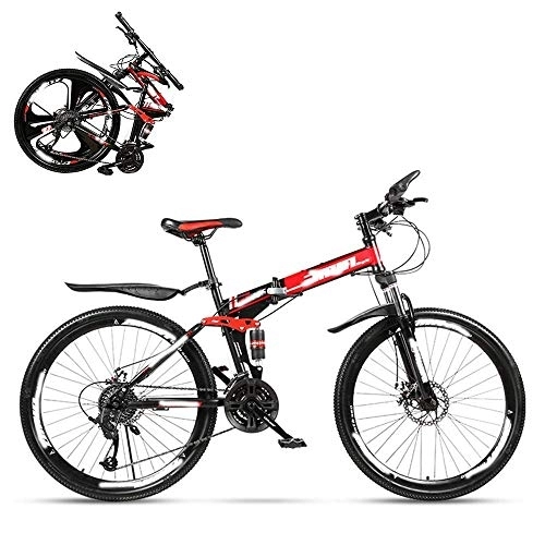 Folding Mountain Bike : Folding Mountain Bike Adult, 26 Inch Double Shock Absorption Off-Road Variable Speed Racing Car, Fast Bike For Men And Women 21 / 24 / 27 / 30 Speed, Spoke Terms Durable Strong