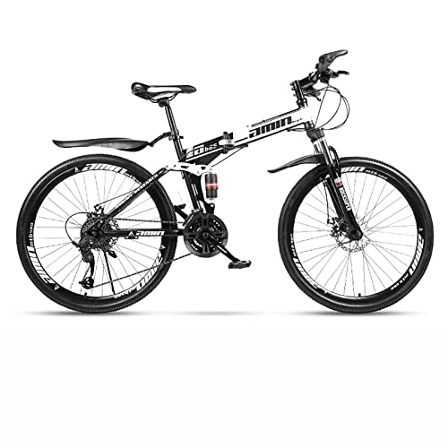 Folding Mountain Bike : Folding Mountain Bike Bicycle 26 Inch Adult with 21 / 24 / 27 / 30 Speed Dual Disc Brakes Full Suspension Non-Slip Men Women Outdoor Cycling, White, 21 Speed