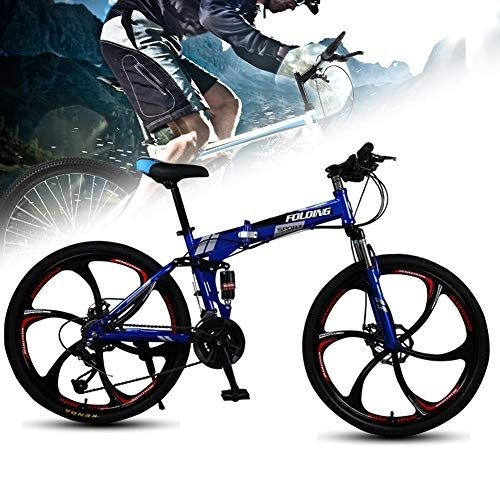 Folding Mountain Bike : Folding Mountain Bike Bicycle, Double Shock-Absorbing, Variable Speed Portable City Bicycle Adult Student, 26 Inch 27-Speed, Blue, Blue, 24 inch 24 speed B