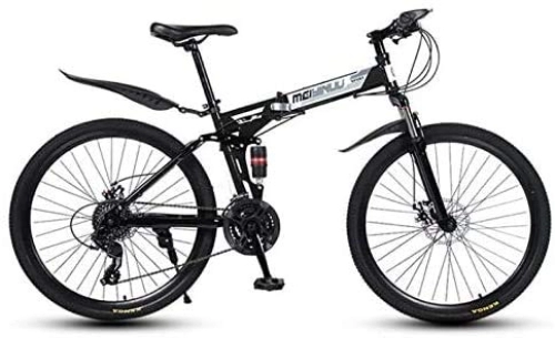 Folding Mountain Bike : Folding Mountain Bike Bicycle for Adult Men And Women, High Carbon Steel Dual Suspension Frame, PVC Pedals And Rubber Grips, Black, 26 Inch 27 speed