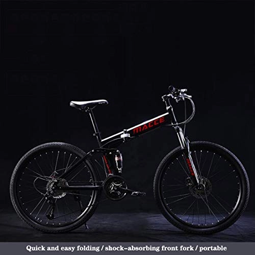 Folding Mountain Bike : Folding Mountain Bike Bicycle for Adult Men And Women, High Carbon Steel Dual Suspension Frame, PVC Pedals And Rubber Grips, D, 30