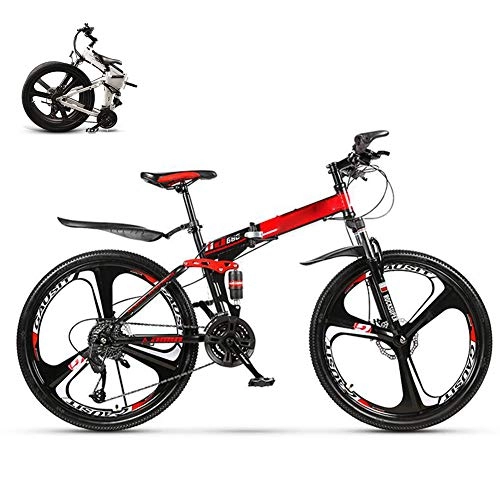 Folding Mountain Bike : Folding Mountain Bike Bicycle for Men Women, 27-speed Dual Disc Brake MTB Bike for Adults Student, 26-Inch Folding Travel Outdoor Bike Bicycle, Dual Suspension Fold up City Bike Fat Tire, Red