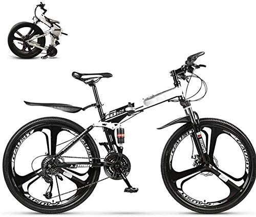 Folding Mountain Bike : Folding Mountain Bike Bicycle for Men Women 27-speed Dual Disc Brake MTB Bike for Adults Student 26-Inch Folding Travel Outdoor Bike Bicycle Dual Suspension Fold up City Bike Fat Tire-White