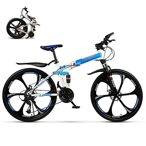 Folding Mountain Bike : Folding Mountain Bike Bicycle for Men Women, 27-speed MTB Bike for Adults Student, 26-Inch Folding Travel Outdoor Bike Lightweight Folding Bicycle, Double Damping Fold up City Bike Fat Tire, Blue