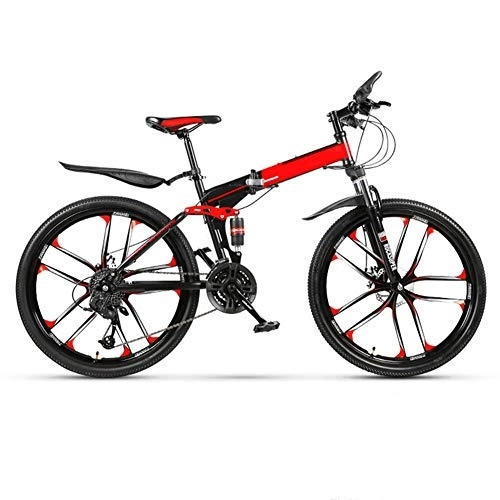Folding Mountain Bike : Folding Mountain Bike Bicycle, Variable Speed, High Carbon Steel Frame, Non-Slip, Double Shock, Male And Female Off-Road Racing Bicycle, 1Red, 27speed