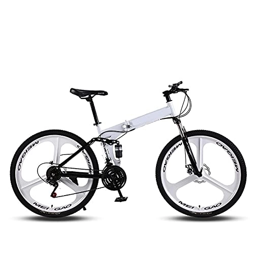 Folding Mountain Bike : Folding Mountain Bike, Comfortable Mobile Portable Compact Lightweight Dual Disc Brake Folding Bike Adult Student Lightweight Bike, White, 24 inches