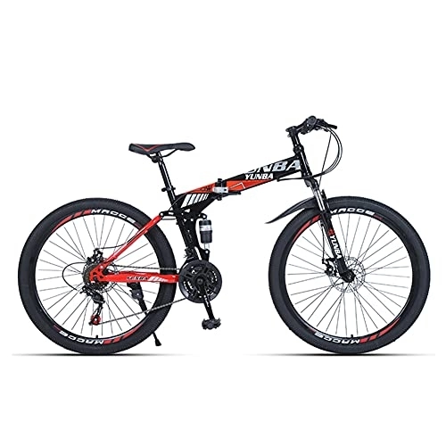 Folding Mountain Bike : Folding Mountain Bike for Men, 21-27 Speed Foldable Adult Mountain Bicycles with Disc Brakes, Lockable Full Suspension Front Fork, Womens Outdoor Road Bike
